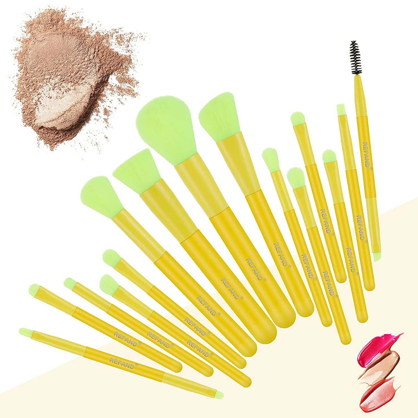 Refand Makeup Brushes 15 Pcs Premium Synthetic Kabuki Foundation Brush Blending Face Powder Blush Concealers Eye Shadows Makeup Brush Set, Neon Green