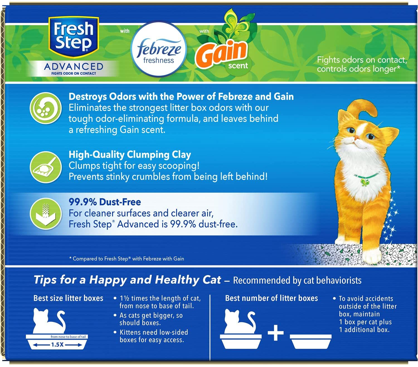 Fresh Step Advanced Cat Litter, Clumping Cat Litter, 99.9% Dust-Free, Gain Scent, 37 lbs Total ( 2 Pack of 18.5 lb Boxes)