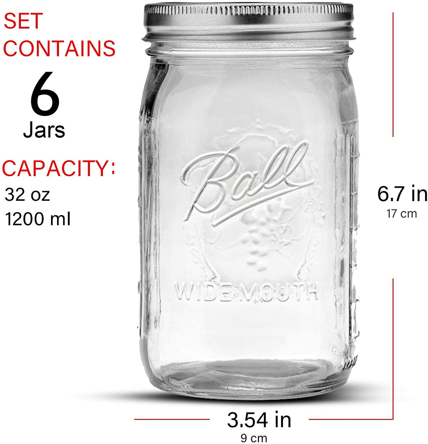 Bedoo Wide Mouth Mason Jars 32 oz with Lids and Bands 6 PACK, Quart Mason Jars with Airtight Lids , Clear Glass Mason Jars (Set of 6) (Wide Mouth)