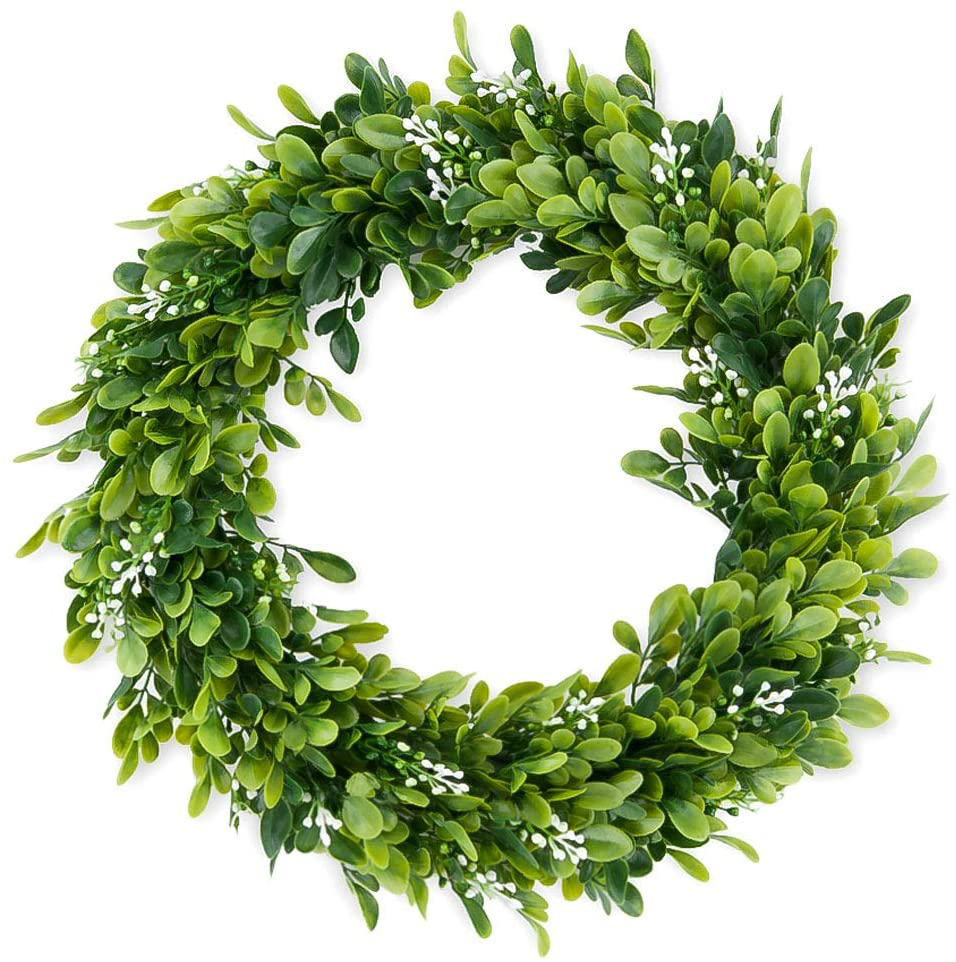 Souarts 14" Boxwood Wreath-Artificial Greenery Wreath, Front Door Wreath for Indoor Outdoor, Home Office Wall Wedding Holiday Decor Spring Wreath Summer Wreath