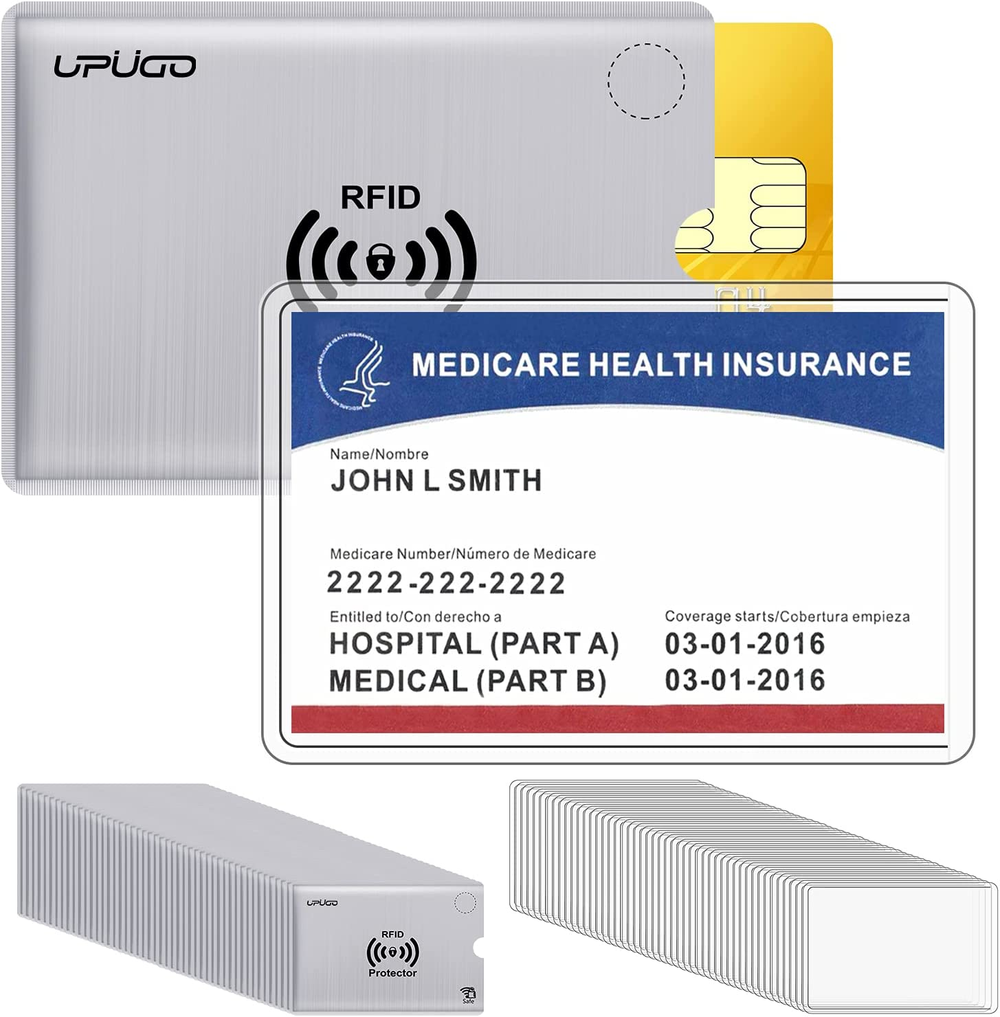6 Pack 12Mil New Medicare Card Protector Sleeves and 6 Pack RFID Blocking Card Sleeves for Insurance, Social, Security, Metro, License, Credit Cards