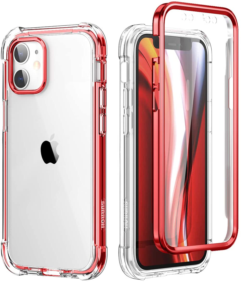 SURITCH Compatible with Iphone 12 Mini Clear Case,[Built in Screen Protector] Full Body Protective Shockproof Bumper Rugged Cover for Iphone 12 Mini 5.4 Inch (Clear)