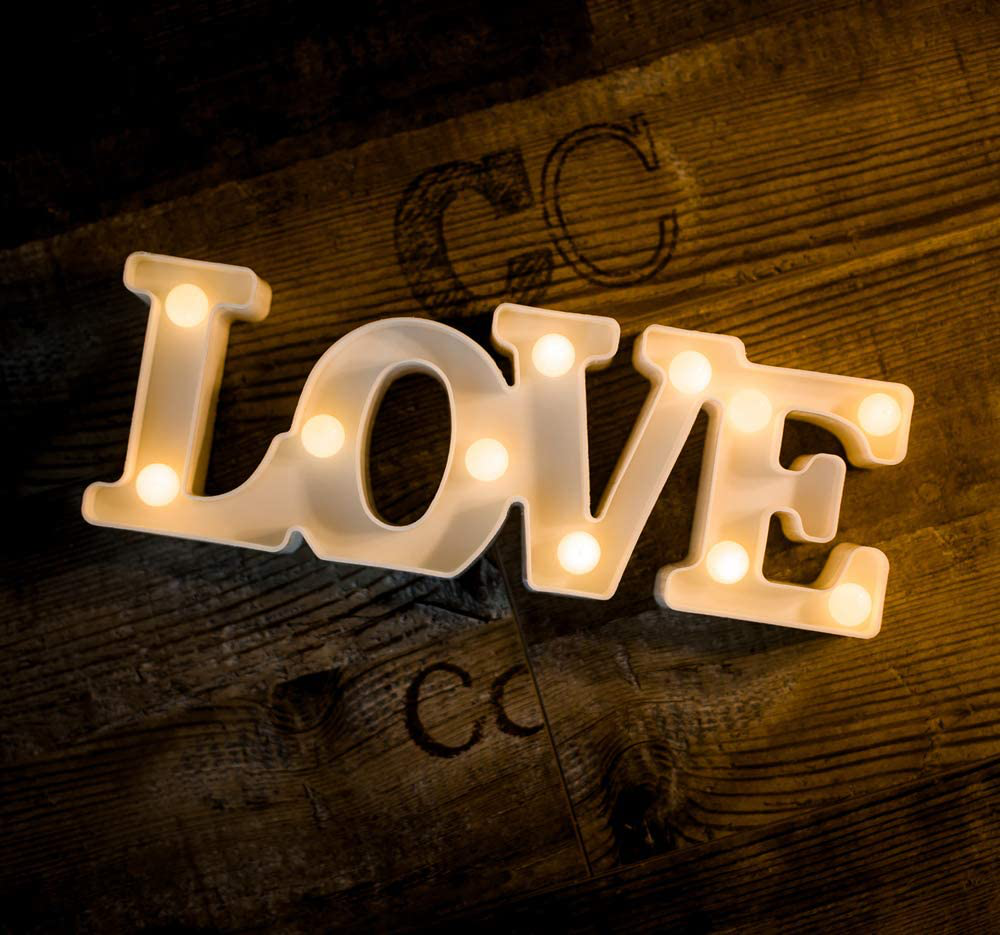 Foaky LED Letter Lights Sign Light Up Letters Sign for Night Light Wedding/Birthday Party Battery Powered Christmas Lamp Home Bar Decoration(Love)