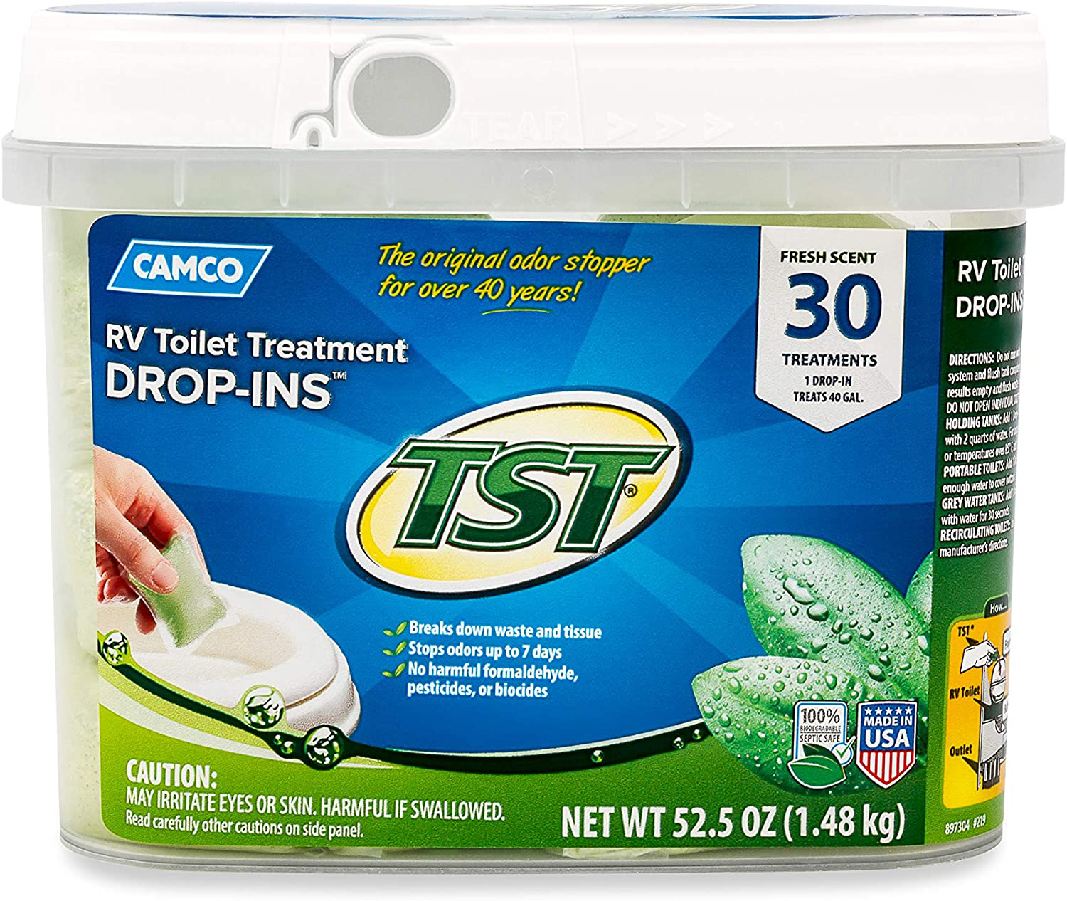 Camco TST Clean Scent RV Toilet Treatment Drop-Ins, Formaldehyde Free, Breaks Down Waste And Tissue, Septic Tank Safe