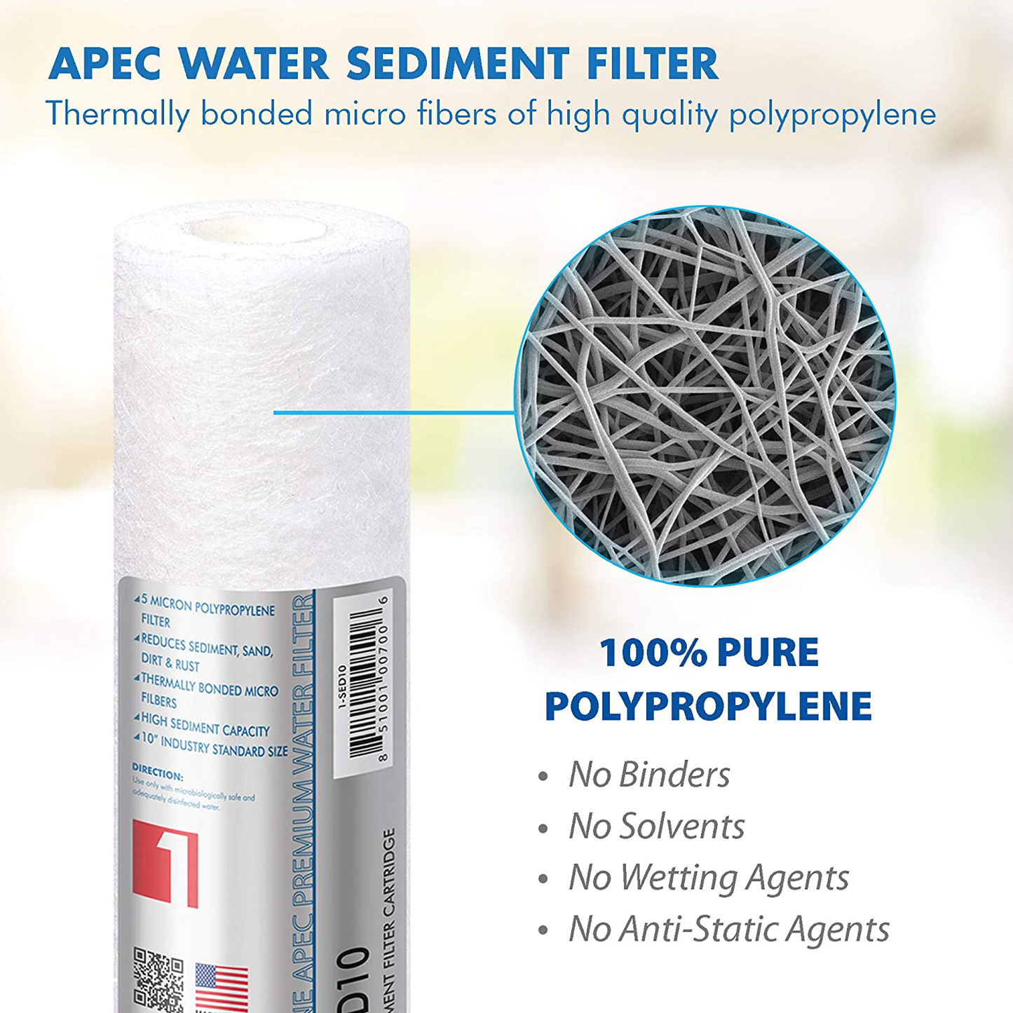 APEC Water Systems Filter-Set US Made Double Capacity Replacement Stage 1-3 for Reverse Osmosis System, White & DE 10" Inline Carbon Filter with ¼” Quick Connect For Reverse Osmosis Filter System