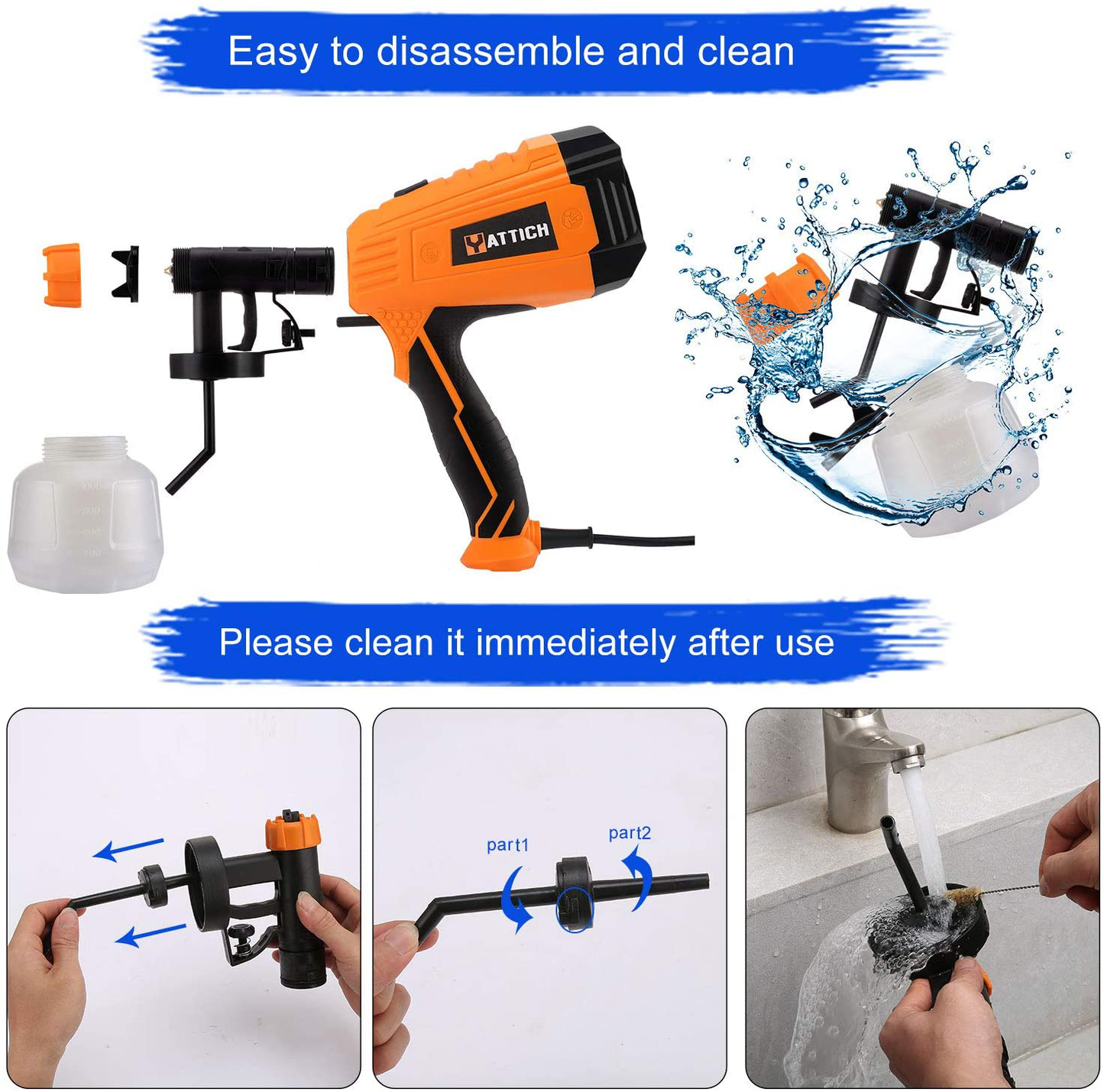 YATTICH Paint Sprayer, 700W High Power HVLP Spray Gun, 5 Copper Nozzles & 3 Patterns, Easy to Clean, for Furniture, Cabinets, Fence, Car, Bicycle, Garden Chairs etc. YT-201-A