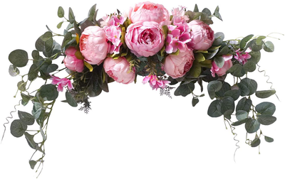 U'Artlines Floral Swag Artificial Flowers Peony Wreath Handmade Garland for Mirror Home Wedding Party Door Tabletop Decoration (31'' White Peony)