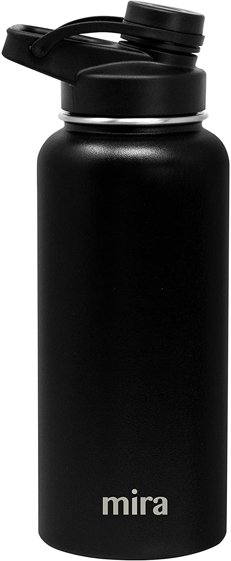 MIRA Stainless Steel Insulated Sports Water Bottle - Hydro Metal Thermos Flask Keeps Cold for 24 Hours, Hot for 12 Hours - BPA-Free Spout Lid Cap (32 oz (960 ml, 1 qt), Black)