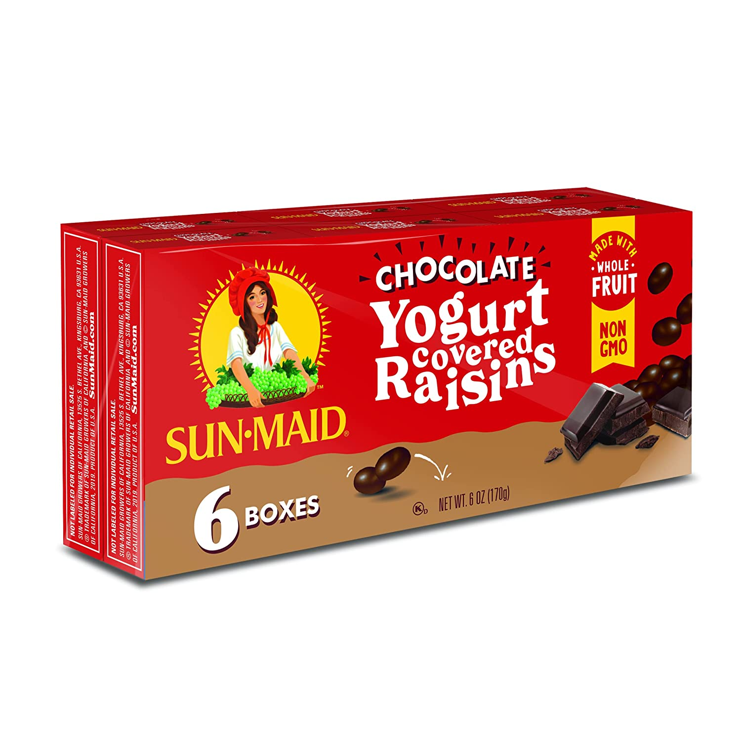 Sun-Maid California Raisin and Chocolate Yogurt Covered Raisin Variety Pack | 1 Ounce Boxes | 6 Count | Pack of 6 |Whole Dried Fruit Snacks| No Artificial Flavors | Non-Gmo