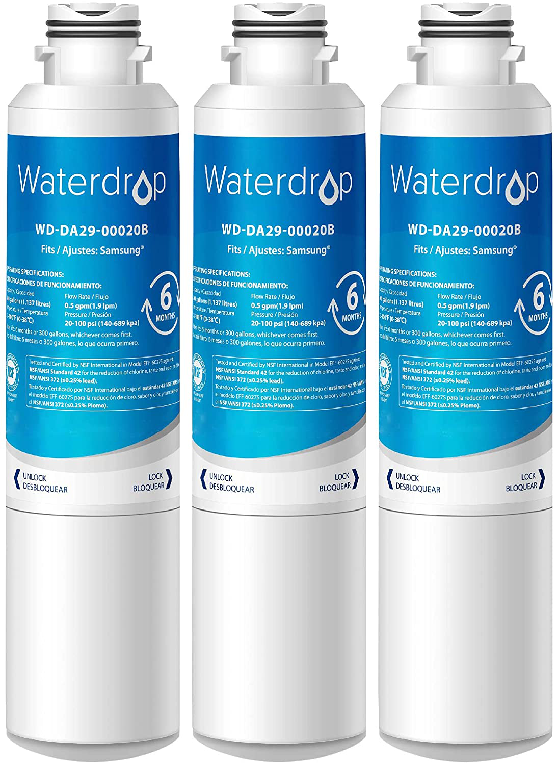 Waterdrop DA29-00020B Refrigerator Water Filter, Replacement for Samsung HAF-CIN/EXP, 3 Pack