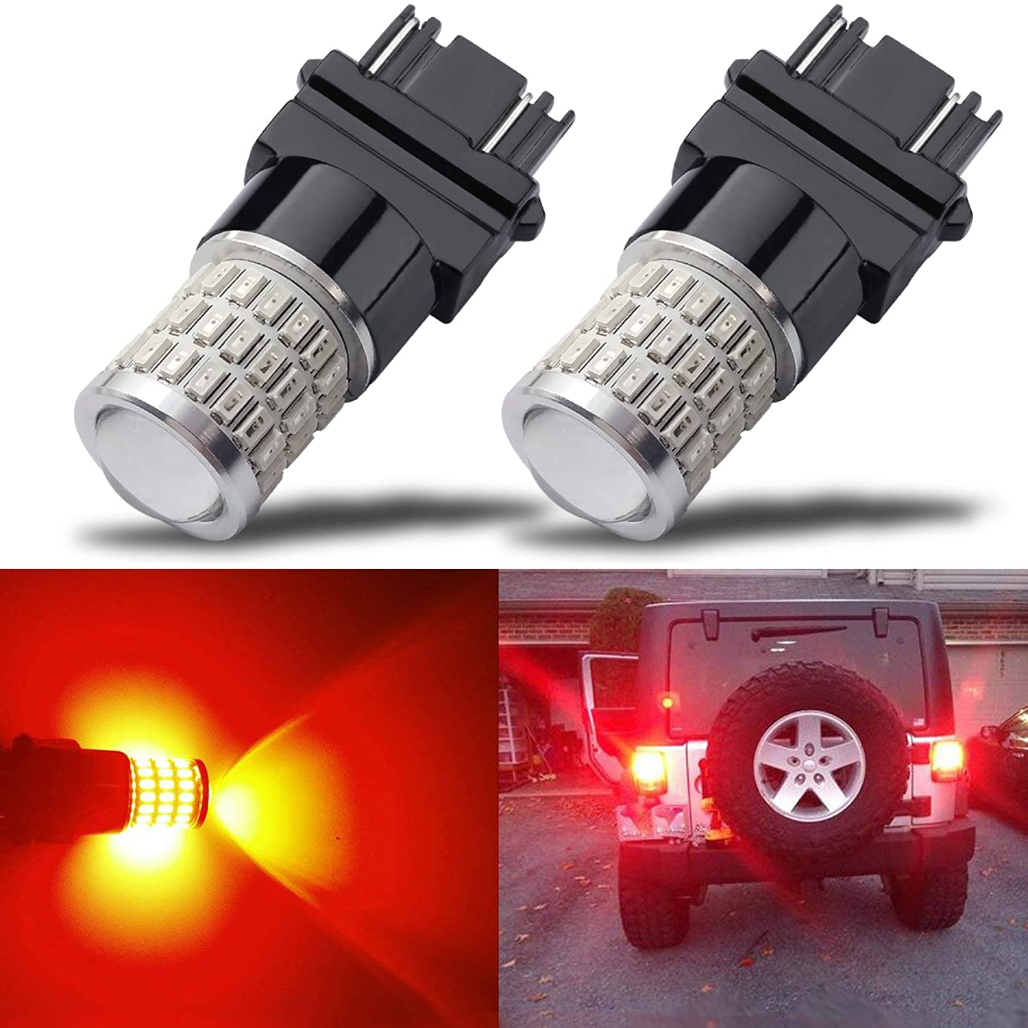 iBrightstar Newest 9-30V Super Bright Low Power 3156 3157 3057 4157 LED Bulbs with Projector Lenses Replacement for Front/Rear Turn Signal Blinker Lights or Brake Tail Parking Lights