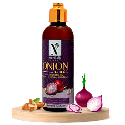 NUTRIGLOW NATURAL'S Onion Hair Oil With Almond & Essential Oils - Increase Shine, Hair Growth & Control Hair Fall, Deep Conditioning For Healthy Hydrated Hair - For Men & Women (100 ml) 3.38 Fl Oz