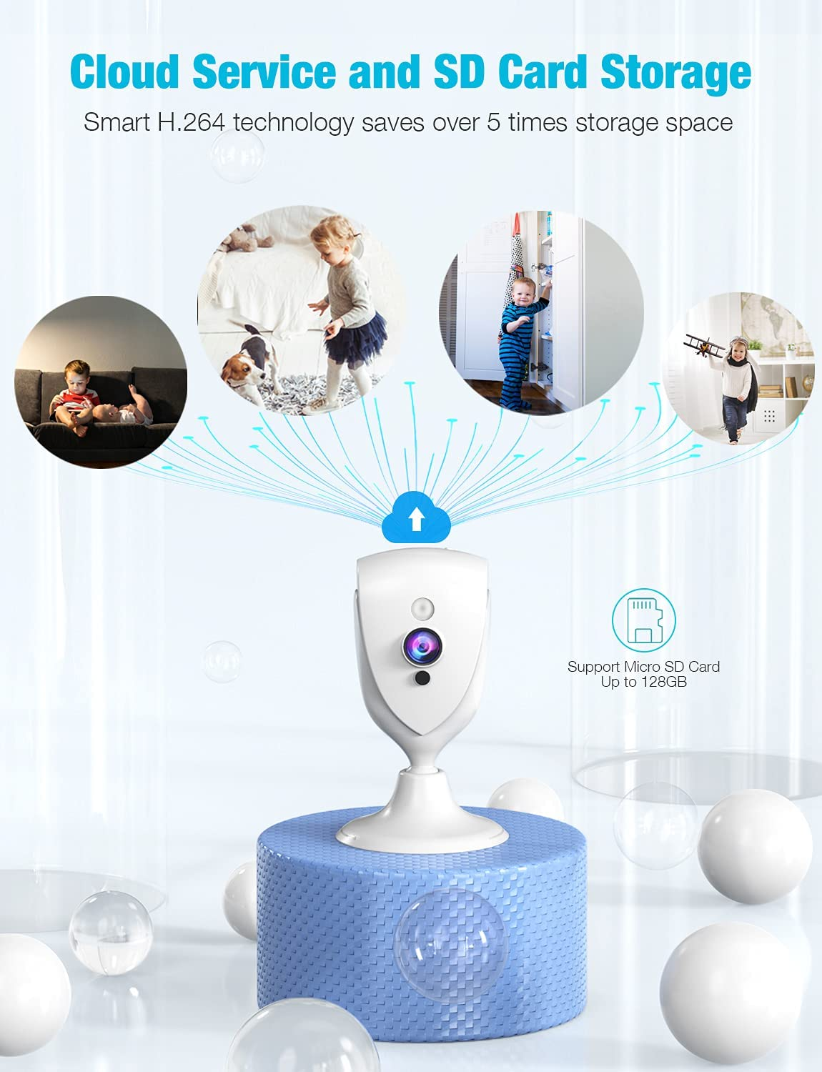 Pet Camera,1080P Mini Baby Monitor with Camera and Audio,Night Vision, 2-Way Audio,Motion Alarm for Home Security Camera,Watch Live Streaming Video Anywhere,Cloud Storage,Work with 2.4G Wifi