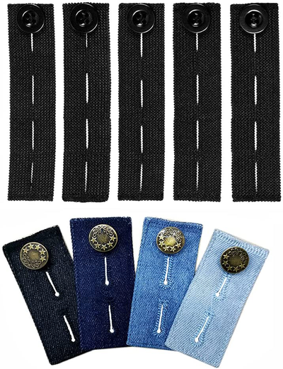 4Pack Denim Waist Extender Button and 5 Pack Elastic Waist Extenders Set, Adjustable Waistband Expanders for Men and Women Jeans Pants Button Extenders