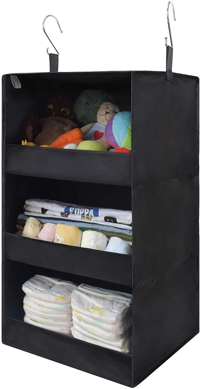 GRANNY SAYS 3-Shelf Hanging Closet Organizer, Collapsible Closet Hanging Shelves, Nursery Hanging Organizer, Black, 28.9" H X 12.2" W X 12.2" D, 1-Pack