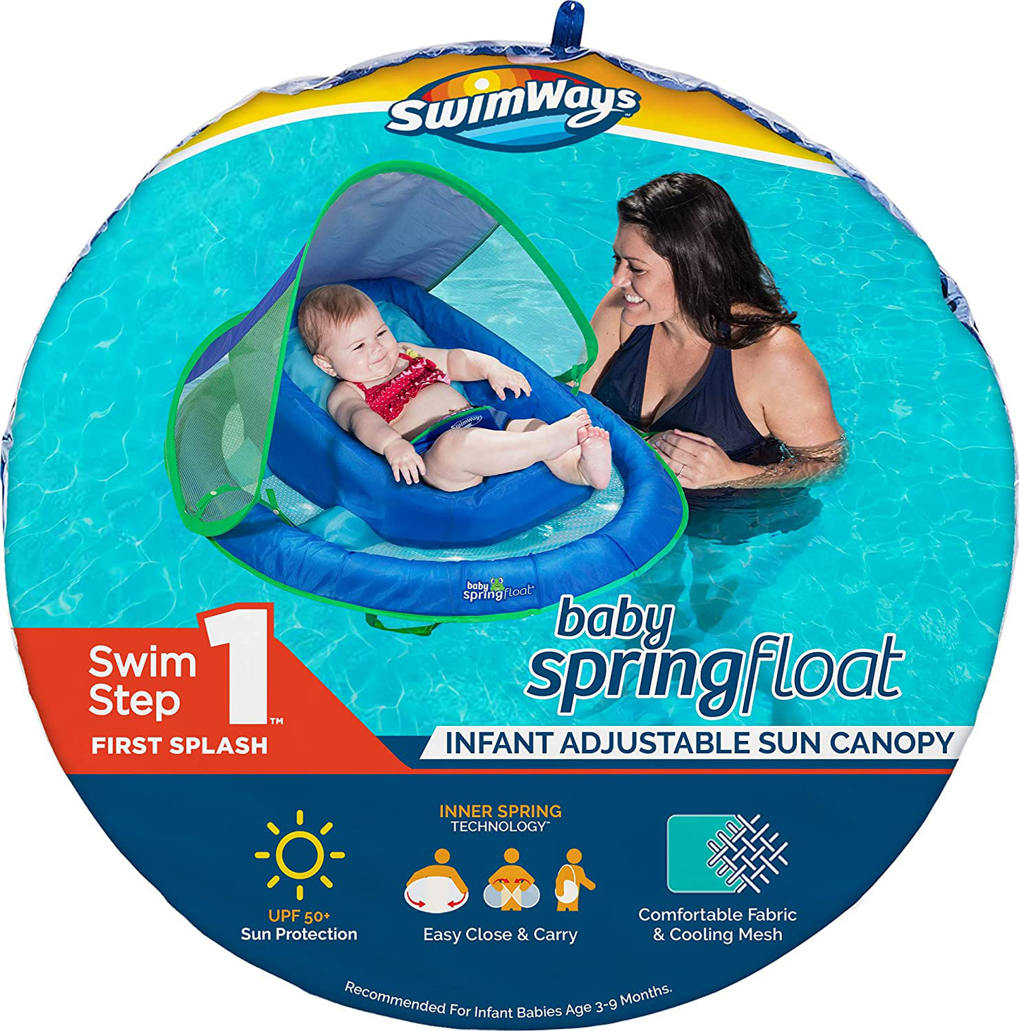 SwimWays Inflatable Infant Baby Spring Swimming Pool Float with Canopy, Blue
