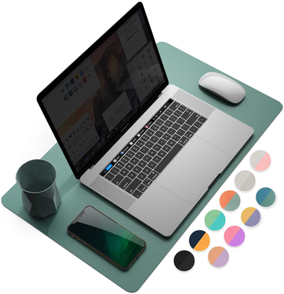YSAGi Multifunctional Office Desk Pad, Ultra Thin Waterproof PU Leather Mouse Pad, Dual Use Desk Writing Mat for Office/Home (23.6" x 13.7", Pistachio Green + Green Blue)