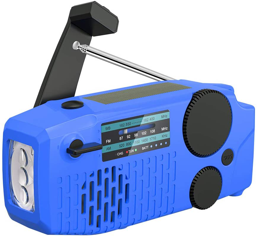 Portable Solar Emergency Hand Crank AM FM NOAA Weather Radio for Home Outdoor with LED Flashlight, 2000mAh Power Bank USB Charger, SOS Alarm,Battery Display
