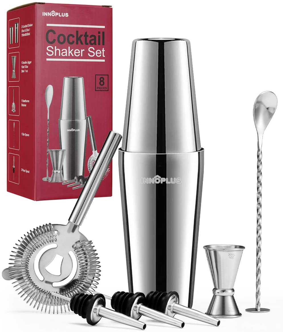 Cocktail Shaker, Martini Shaker, Drink Shaker, Cocktail Shaker Set 12 Piece, Boston Shaker Bar Set, Cocktail Strainer, Bar Tools, Bartender Kit Gifts, Stainless Steel Double Measuring Jigger, Spoon