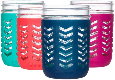 JarJackets Silicone Mason Jar Protector Sleeve - Fits Ball, Kerr 16oz (1 pint) WIDE-Mouth Jars | Package of 4 (Multicolor) …