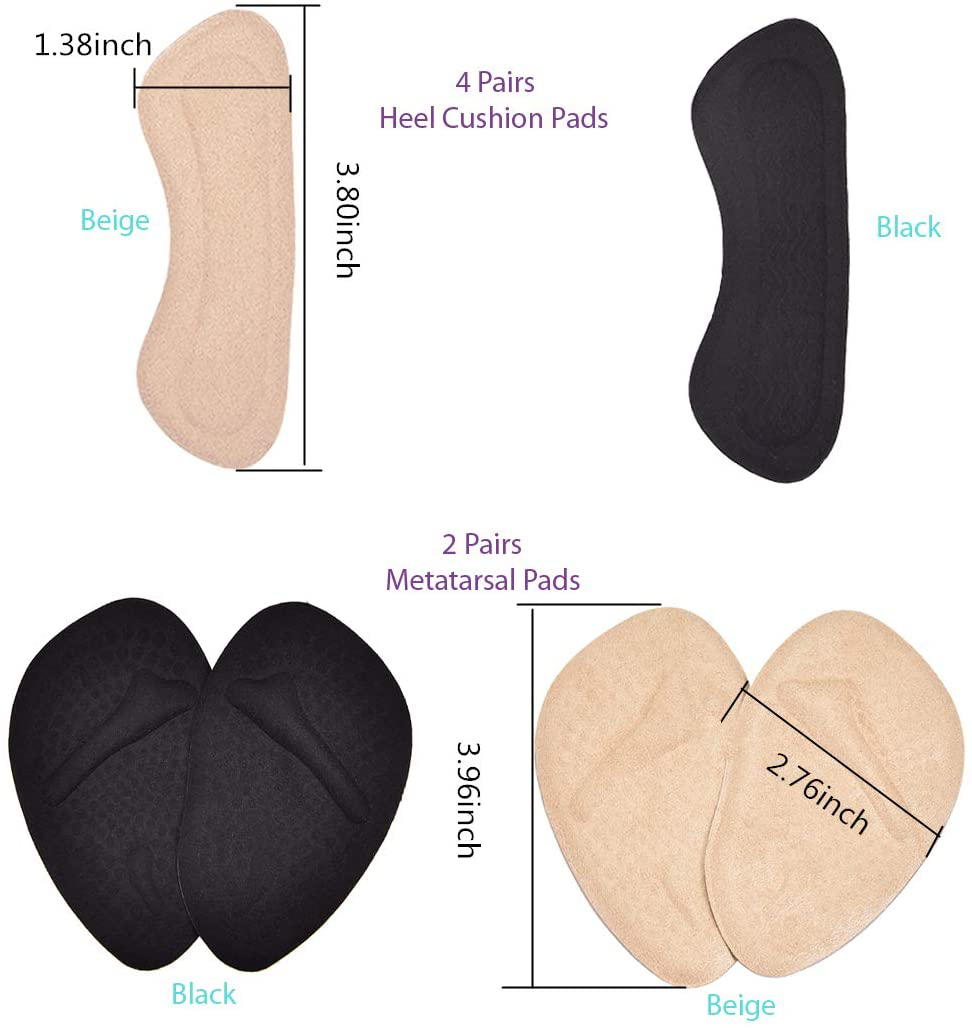LOAMO Heel Cushion Pads ,Forefoot Cushions,Heel Shoe Grips, Ball of Foot Metatarsal Pad Inserts Liners Reusable Insoles for Improved Shoe Fit and Comfortable,Heel Stickers for Man & Women —6 Pair