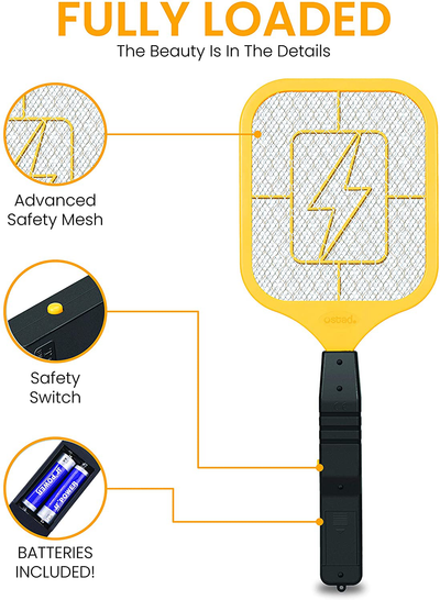 Ostad Bug Zapper Electric Fly Swatter Racket - Powerful Handheld Indoor Outdoor Pest Control Bug Zapper Killer - Fly Mosquito Zapper, Bee, Wasp, Flying Insect Killer 4000 Volt - AA Batteries Included