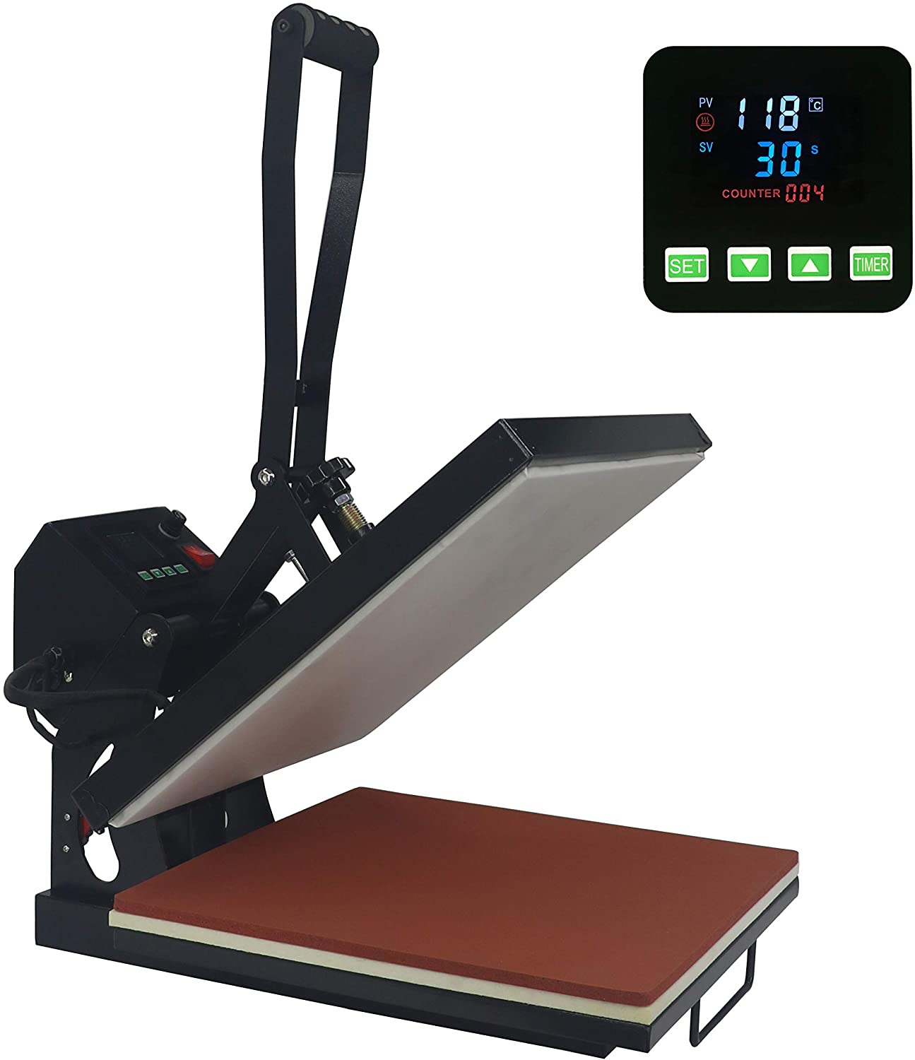 RoyalPress 15" x 15" Color LED Industrial-Quality Digital Sublimation Heat Transfer Machine T-Shirt Heat Press Machine, 15" x 15", Black