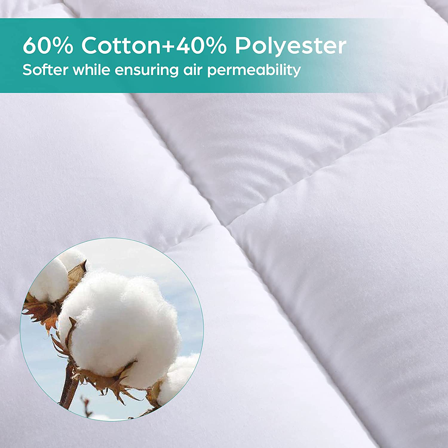 WhatsBedding Waterproof Mattress Pad Twin XL Size Cotton Top Down Alternative Filling Pillowtop Mattress Topper Cover-Fitted Quilted (Waterproof Twin XL)