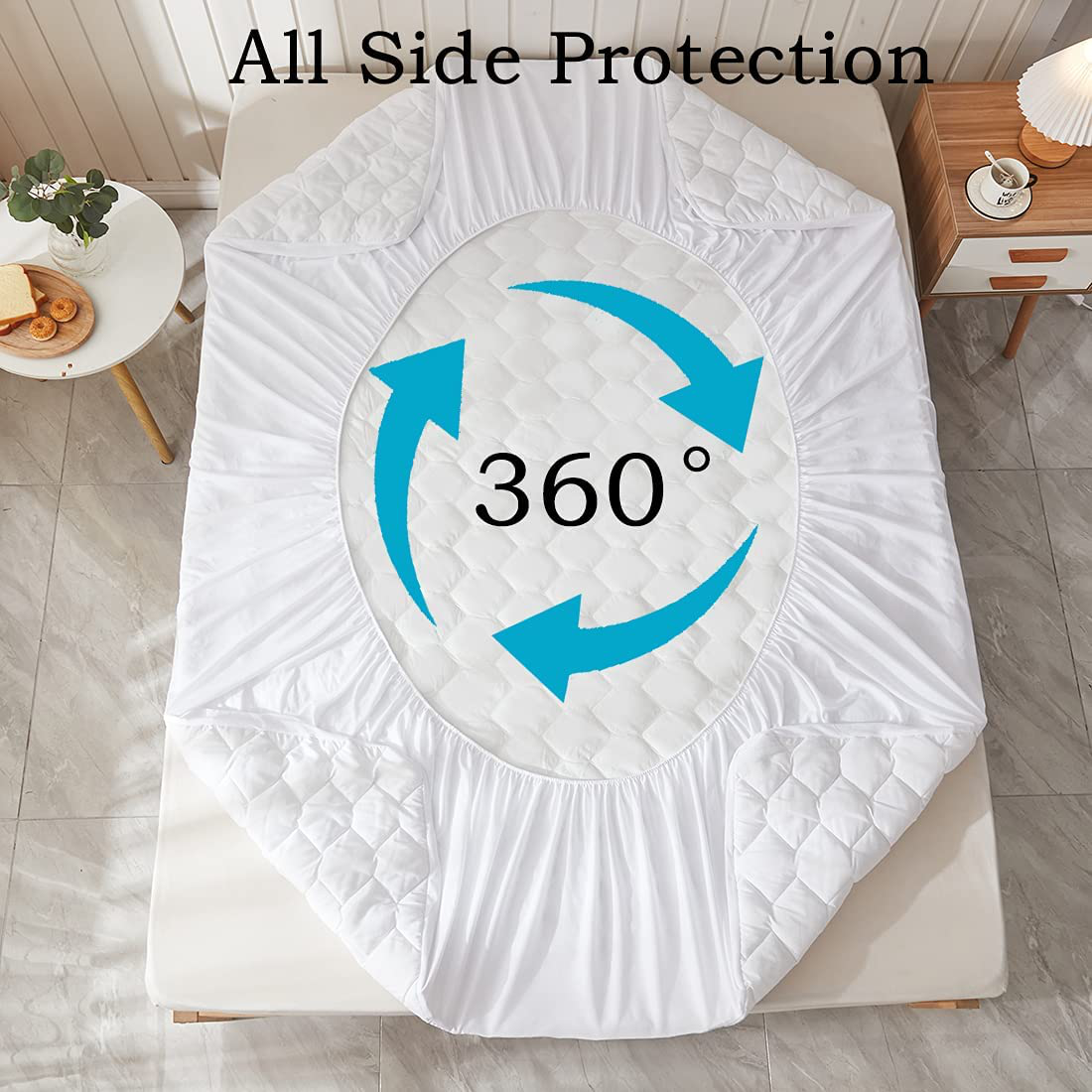 Bioeartha Waterproof Mattress Pad, King Size Quilted Fitted Mattress Pad, 100% Waterproof Breathable Soft Mattress Protector Stretches up to 8-18 inches, Cooling Mattress Topper for King Size Bed