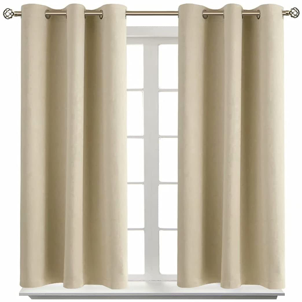 BGment Blackout Curtains - Grommet Thermal Insulated Room Darkening Bedroom and Living Room Curtain, Set of 2 Panels (38 x 45 Inch, Beige)