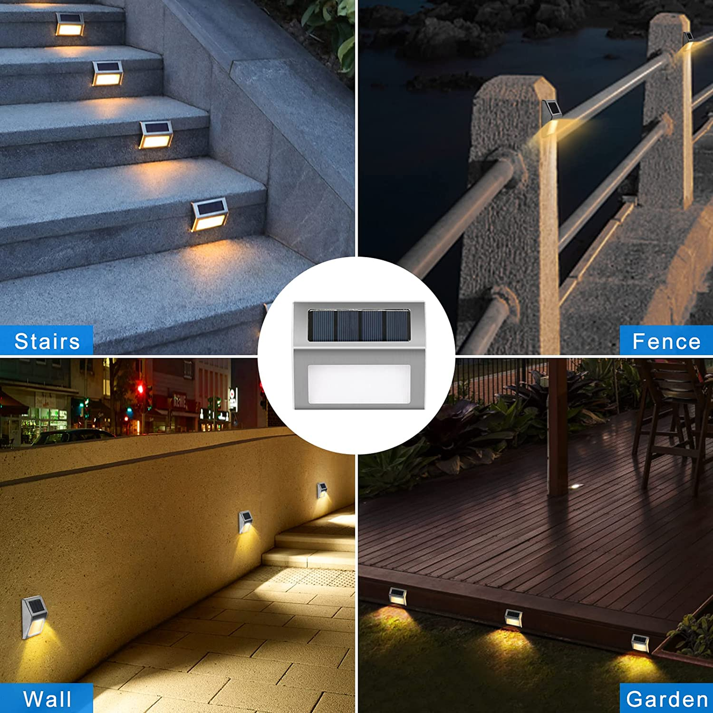 8 Pack Solar Step Lights, Outdoor Waterproof Deck Light Fence Stair Lamp for Garden, Walkway, Patio, Pathway, Backyard, Warm White Light
