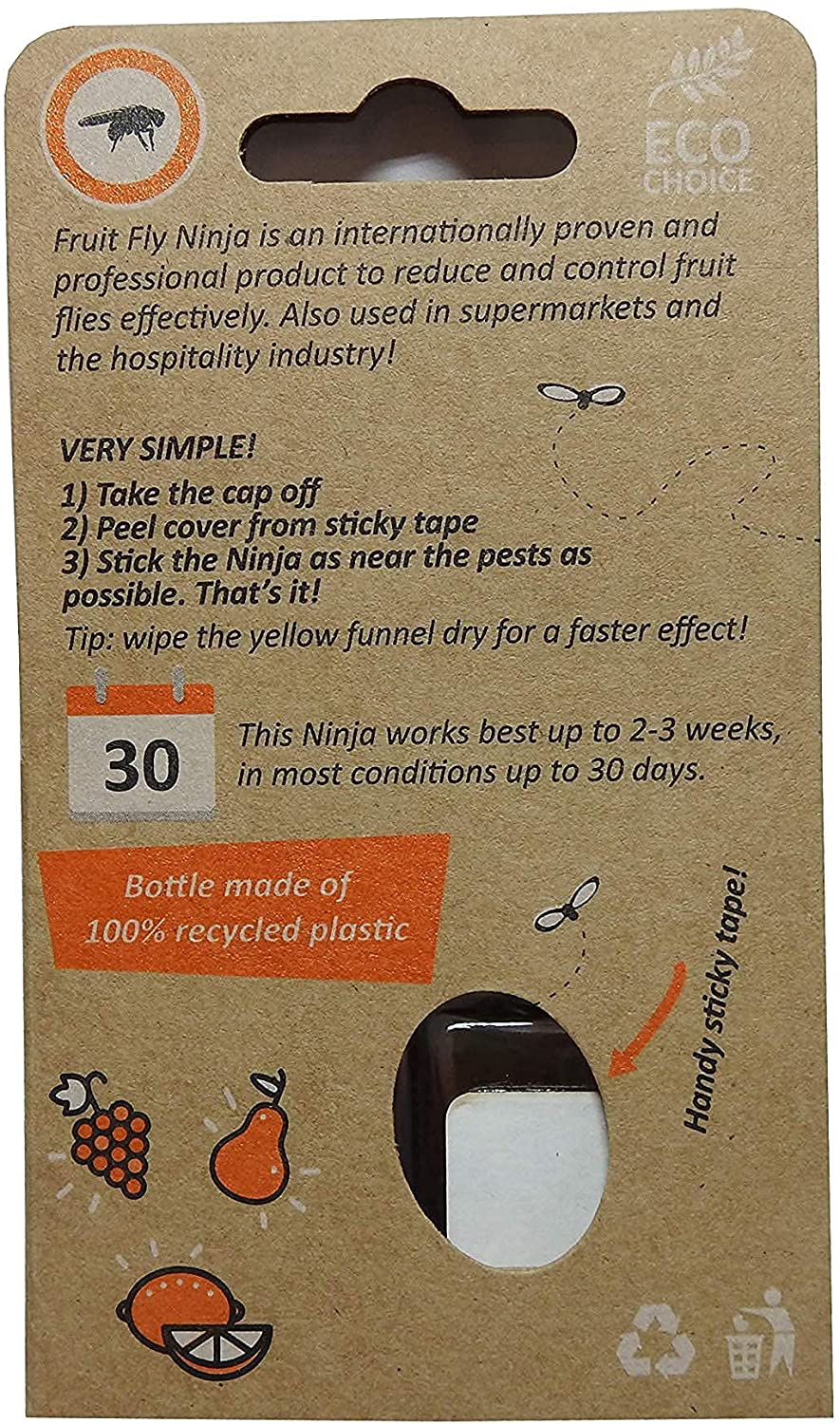 Super Ninja - Fruit Fly Trap - Single Pack - Highly Effective Ecological Fruit Fly Traps Indoor - Fruit Fly Bait - up to 30 Days per Bottle
