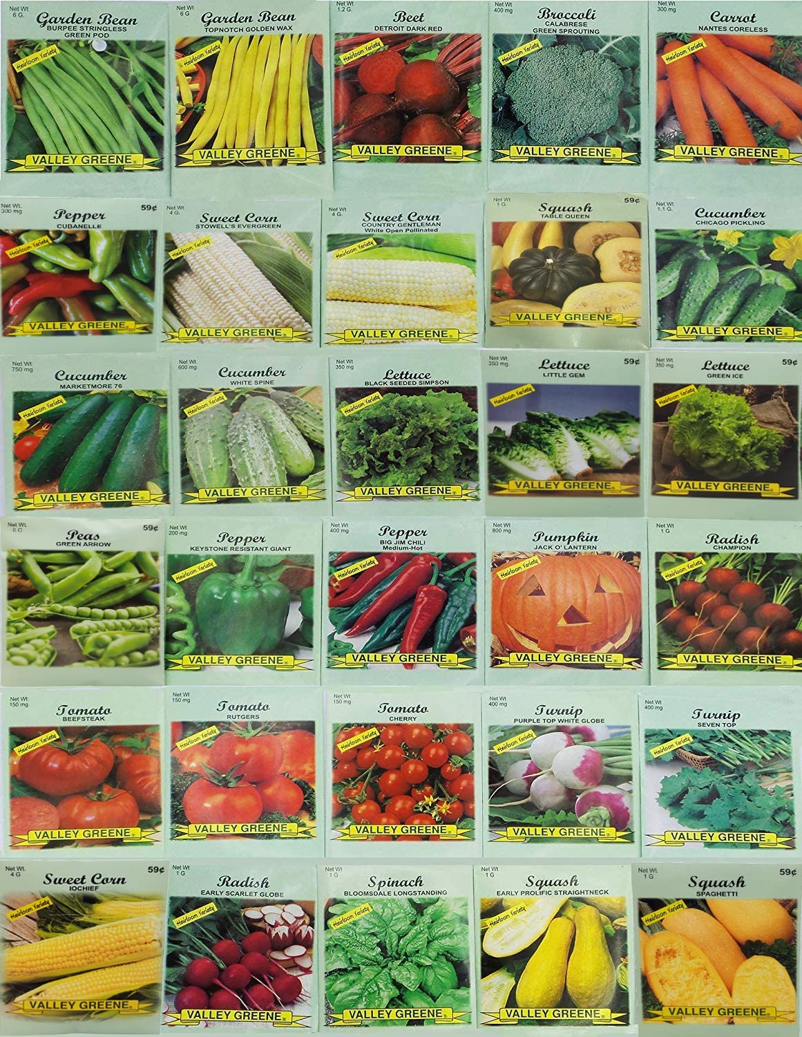 30 Packs of Deluxe Valley Greene Heirloom Vegetable Garden Seeds Non-Gmo(Guaranteed 30 Different Varieties as Listed)