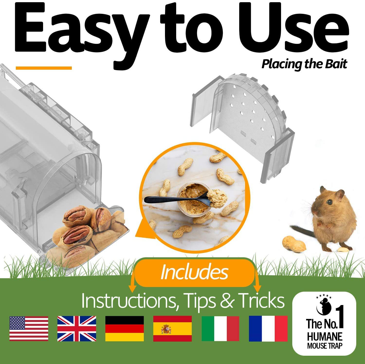 Humane Mouse Trap for Indoors Outdoors - Live Catch Release - Highly Sensitive and Secure - Pet and Child Safe - Reusable - Easy to Clean - Capture Mice Alive - No Kill