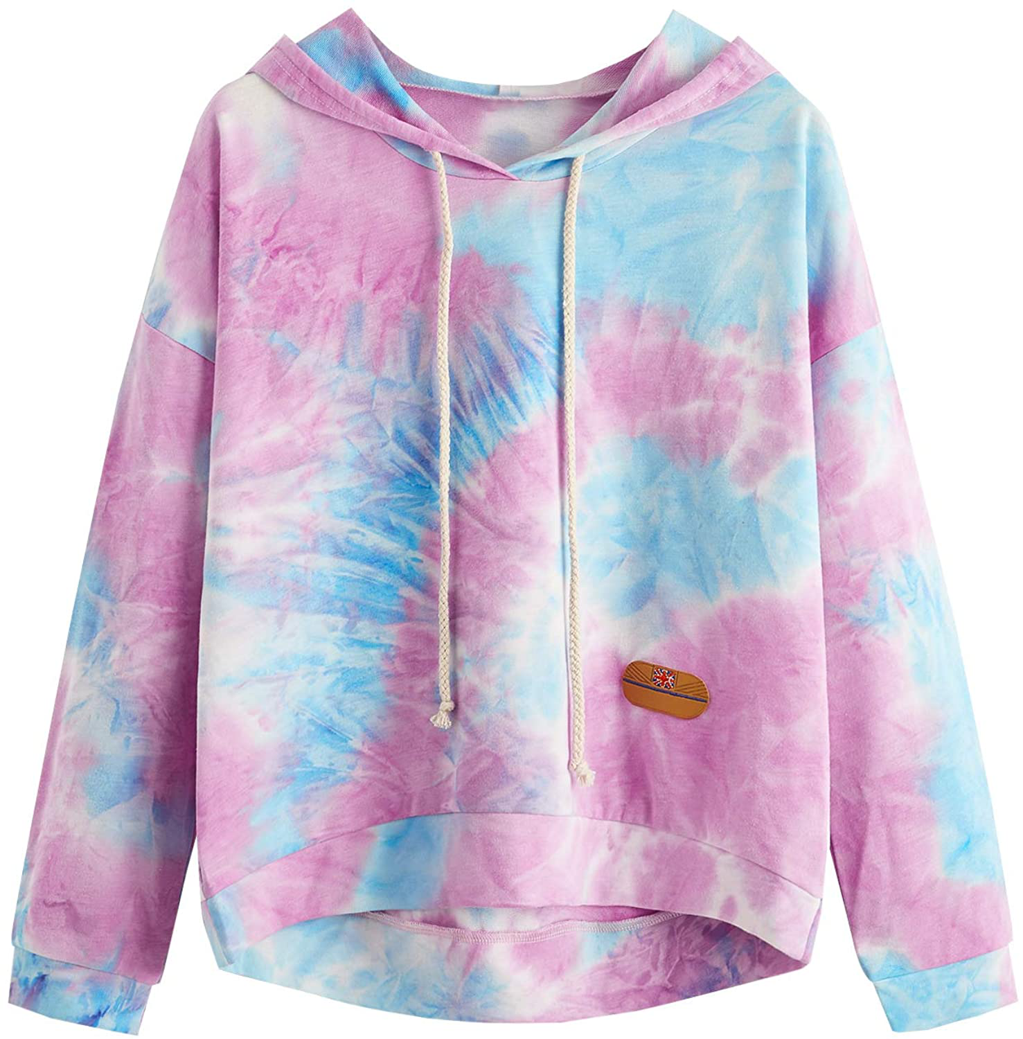 SweatyRocks Women's Long Sleeve Hoodie Sweatshirt Colorblock Tie Dye Print Tops