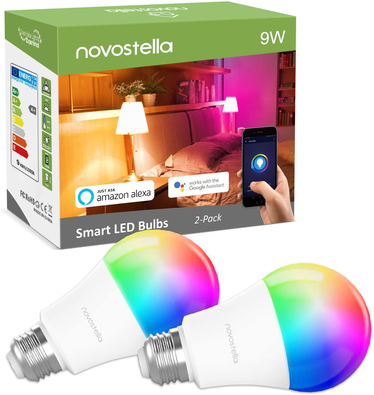 Smart Light Bulbs, Wifi LED Color Changing Lights Dimmable E26 9W Bulb, RGBW 900LM, Soft White (2700K), Compatible with Alexa, Google Home and IFTTT, No Hub Required