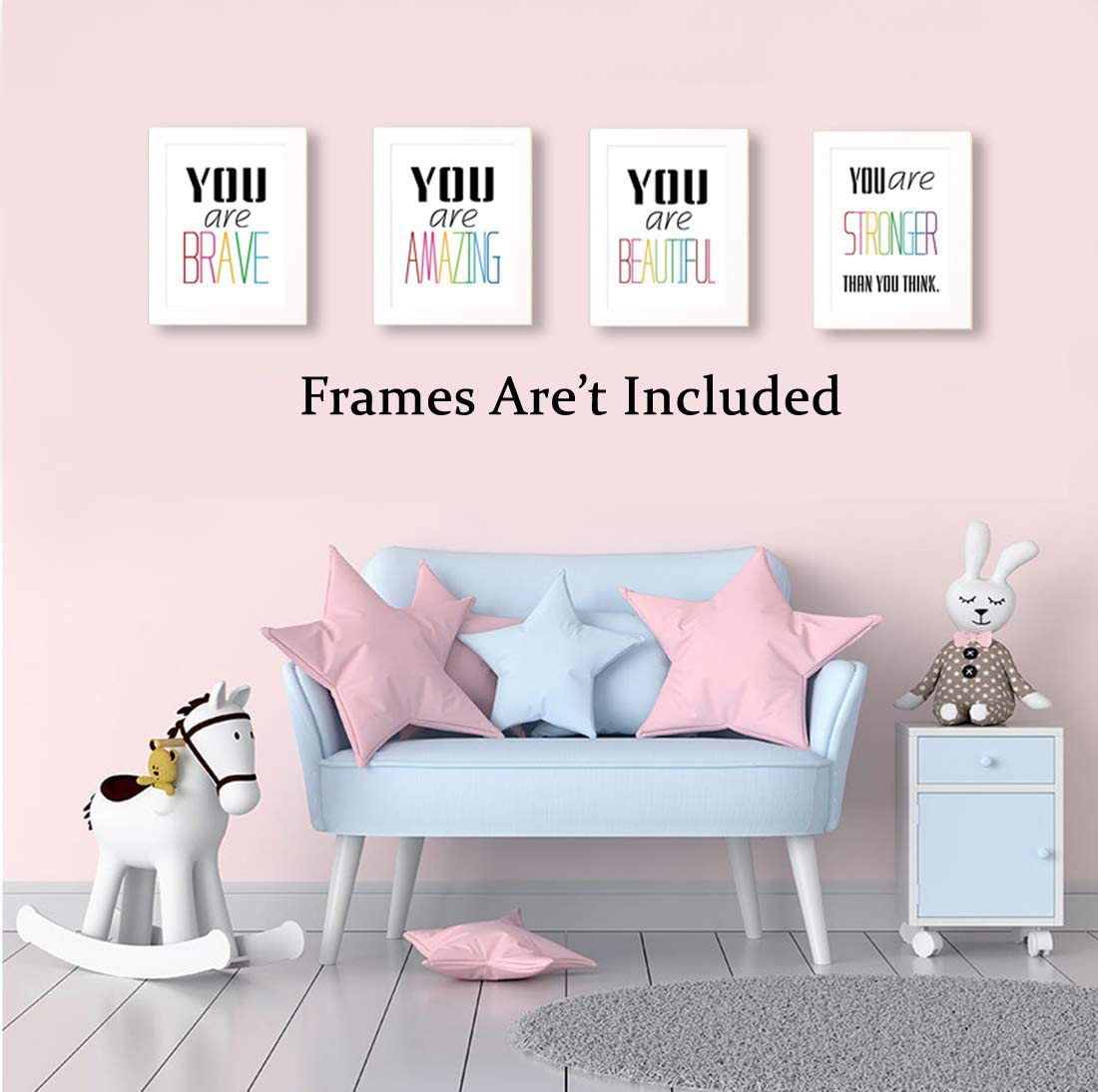 HPNIUB Typography Watercolor Words Inspirational Quote&Saying Modern Art Print Set of 4 (12”X16” Canvas Painting，Motivational Phrases Wall Art Poster for Nursery or Kids Room Home Decor，No Frame