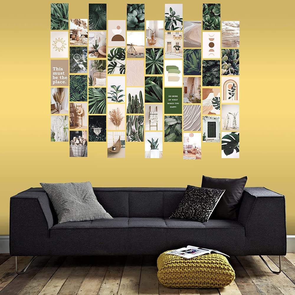 Wall Collage Kit Aesthetic Pictures, 50PCS Double-sided Plant Photo Collage Kit for Wall Aesthetic Green Botanical Wall Art Boho Small Posters for Room Aesthetic Wall Decor for Teen Girls Dorm Bedroom