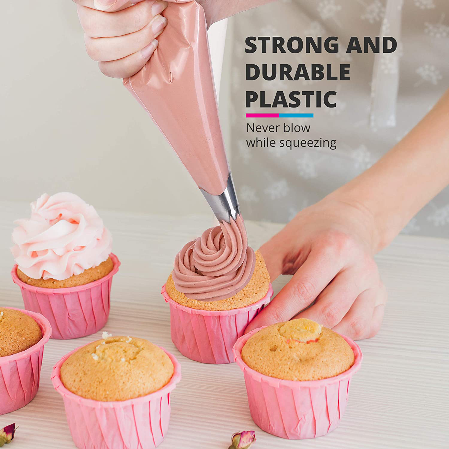 Riccle Disposable Piping Bags 16 Inch - 100 Anti Burst Pastry Icing Bags for Cream Frosting, Cakes and Cookies Decoration