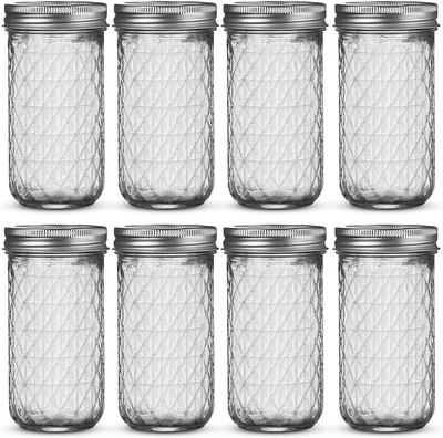 Ball Regular Mouth Mason Jars 8 oz [8 Pack] Ball Jelly Jars with Lids 8 oz. For Canning, Fermenting, Conserving Syrups, Sauces, Jams, Baby Foods - Microwave/Freeze/Dishwasher Safe + SEWANTA Jar Opener