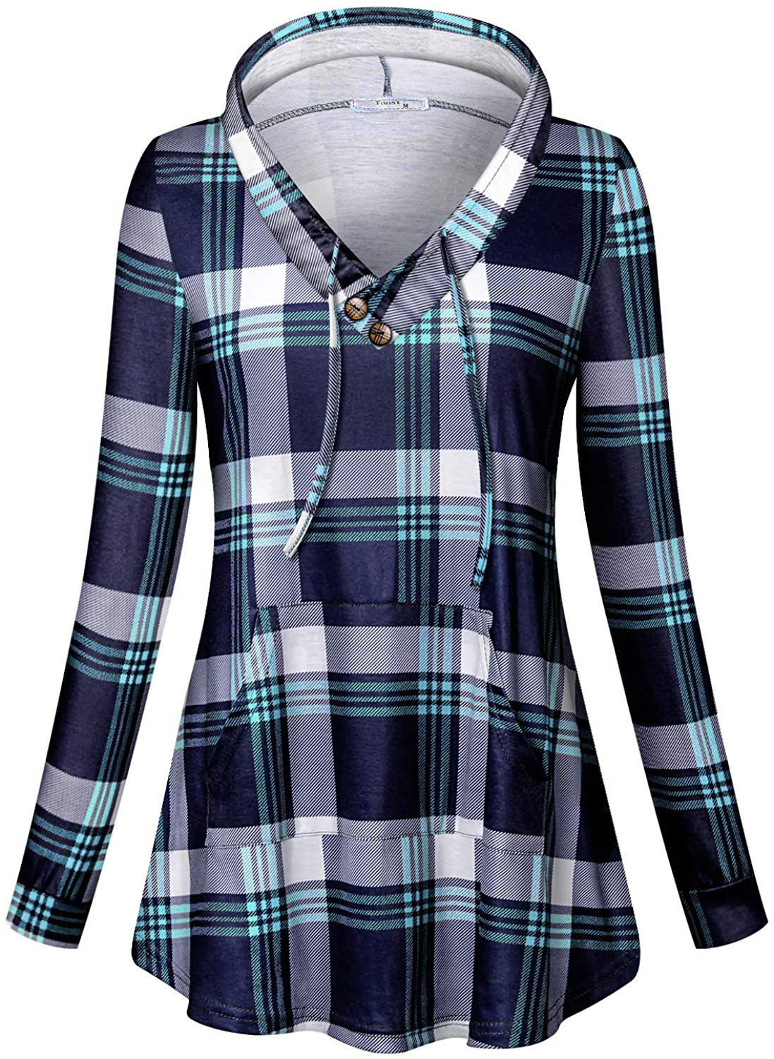 Tanst Sky Womens Long Sleeve Plaid Hoodie Shirts Tunic Tops with Pocket