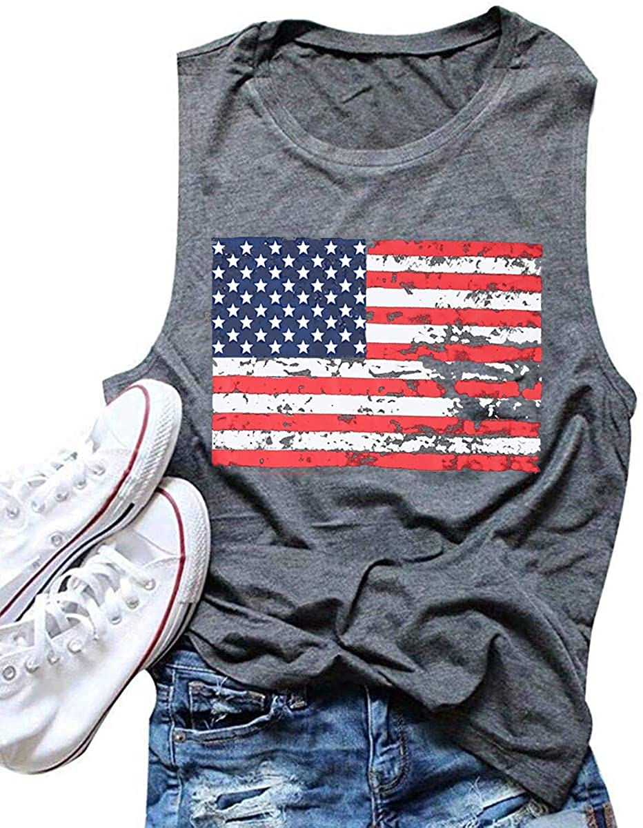 Women's American Flag Camo Sleeveless Tank Tops 4Th of July Racerback Bowknot Stripes Patriotic T Shirts