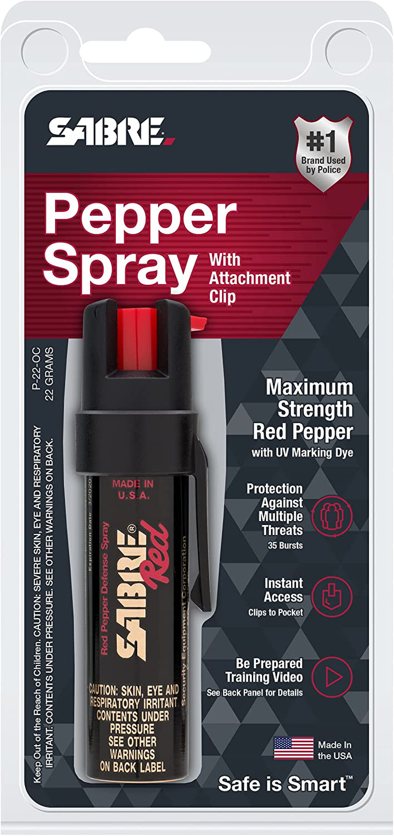 Compact Pepper Spray with Clip – Maximum Police Strength OC Spray with UV Dye, 10-foot (3 m) Range, 35 Bursts, Quick Access Belt Clip – Small and Easy to Carry On-the-Go