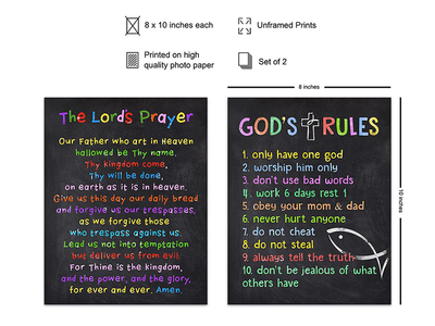 Lords Prayer Wall Decor - Ten Commandments Wall Decor - Religious Decor - Christian Wall Art - Kids, Boys Room, Girls Bedroom, Toddler Room, Nursery - Catholic Gifts - Blessed Inspirational Scripture