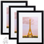 upsimples 8.5x11 Picture Frame Set of 3,Made of High Definition Glass for 6x8 with Mat or 8.5x11 Without Mat,Wall Mounting Photo Frame Black