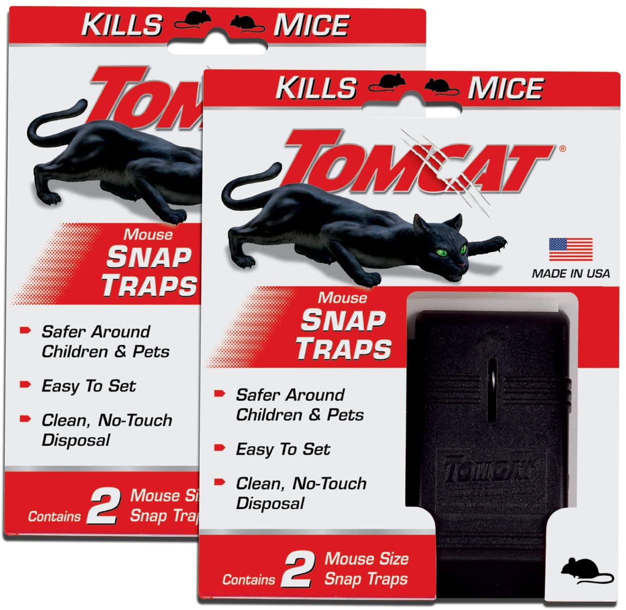 Tomcat Mouse Snap Traps - Mouse Killer, Safer around Children and Pets than Conventional Wooden Traps, Comes with 2 per Box, 2-Pack