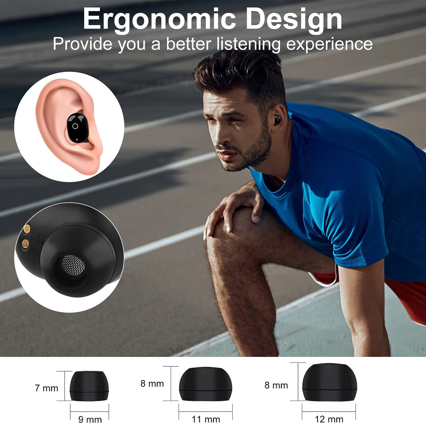 Wireless Earbuds Bluetooth In-Ear Headphones: Hifi Stereo Sound with USB C Charging Case, Touch Control, Earphones with Microphone for Sports Gaming Workout Sleeping Working, Black