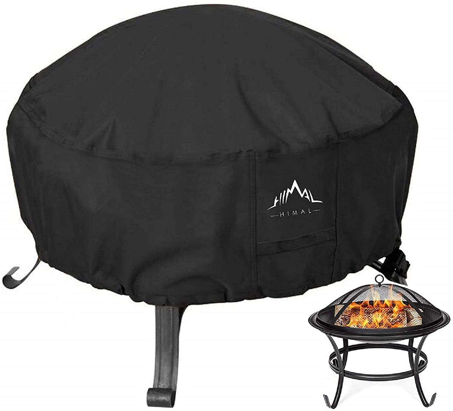 Outdoors Fire Pit Cover- Heavy Duty Waterproof 600D Polyester with Thick PVC Coating, Round Fire Pit Cover, Waterproof