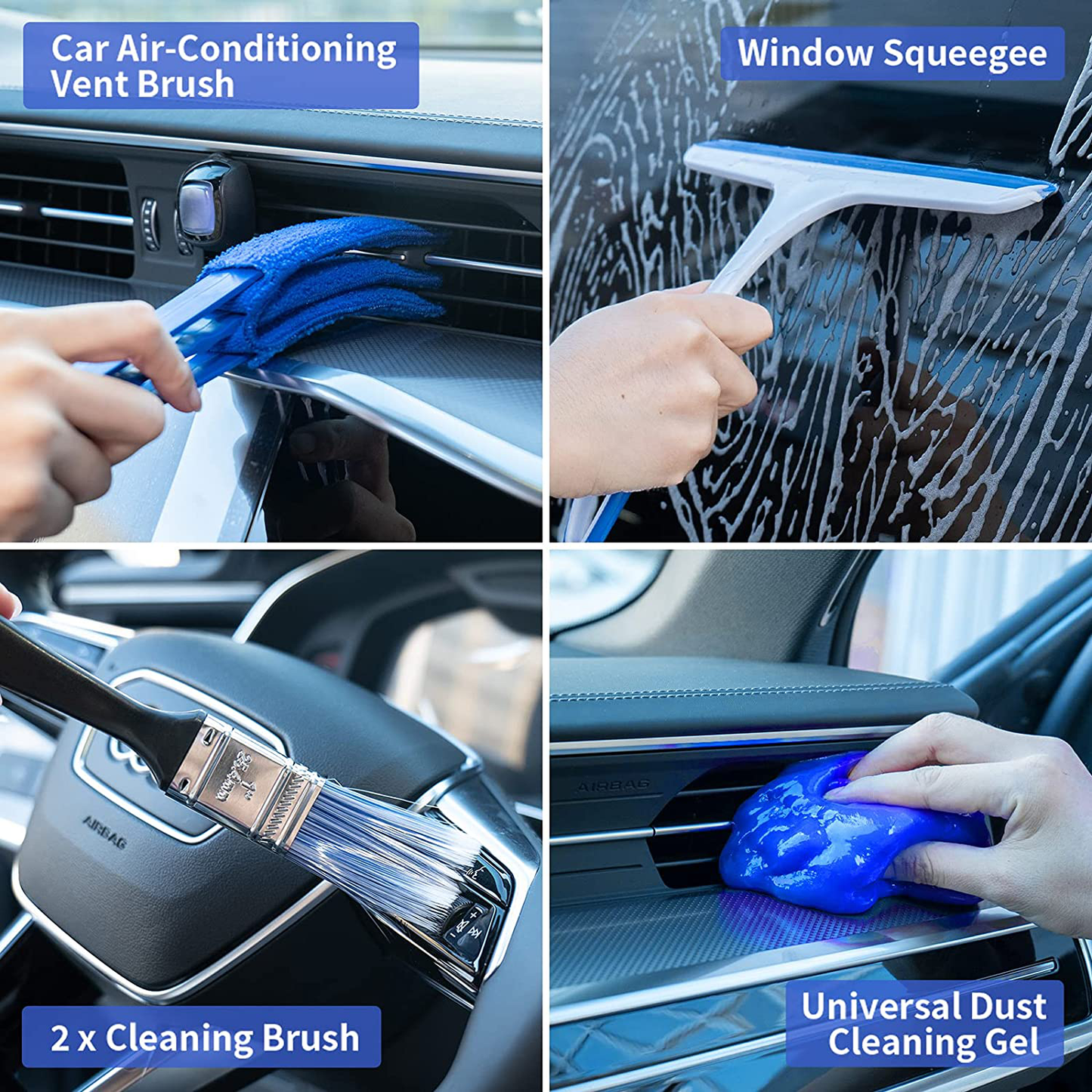 CALBEAU 16-PCS Car Cleaning Kit Interior Exterior Detailing Tools Set with Collapsible Bucket, Wash Sponge, Clean Towels, Wax Pads, Tire Brushes, Also for Other Vehicles Washing & Household Use