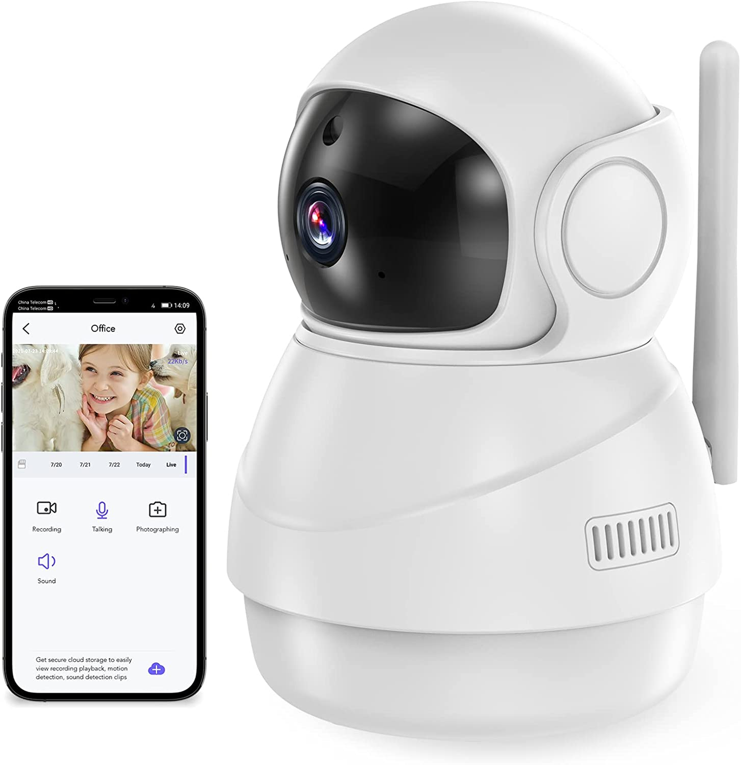 Wifi Camera Indoor, Pet Camera with Phone APP, 1080P Home Security Cam for Dog/Cat/Baby/Elder/Nanny, 2-Way Talk, Motion Tracking, Motion and Sound Detection, Compatible with Alexa White IC-03